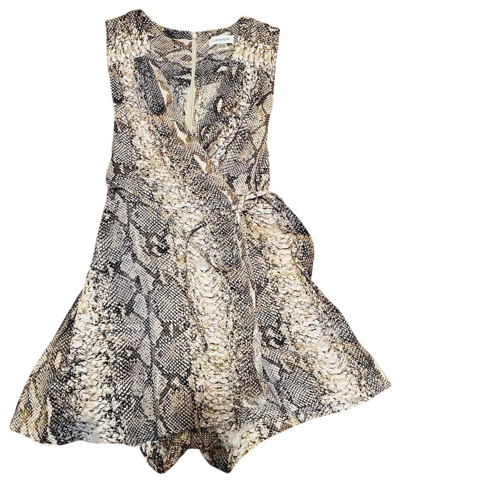 Calvin Klein Womens Size 4 Snake Print Faux Wrap Sleeveless Romper